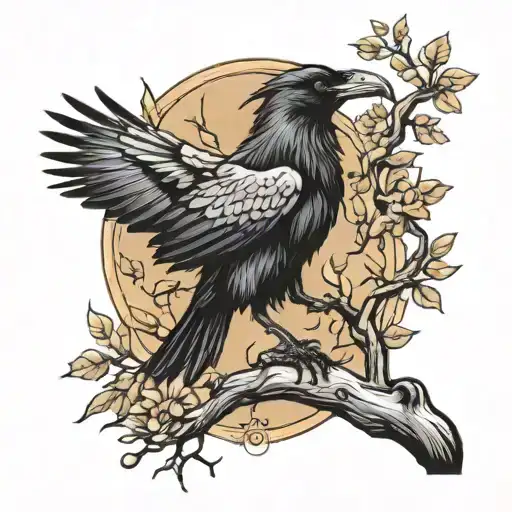 Raven Perched On Top Ygg Drasil Tree Surrounded