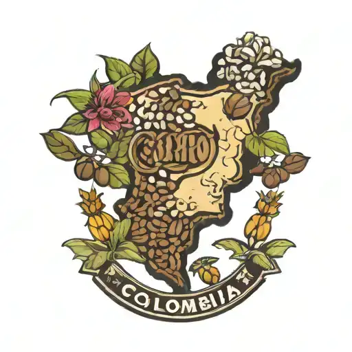 Map Of Colombia With Coffee Beans