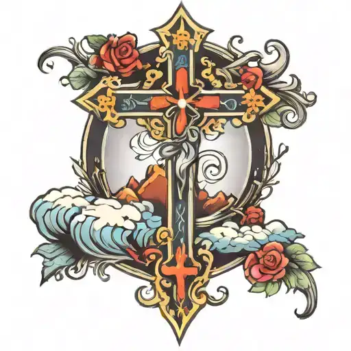 Christian Cross With Road To Heaven