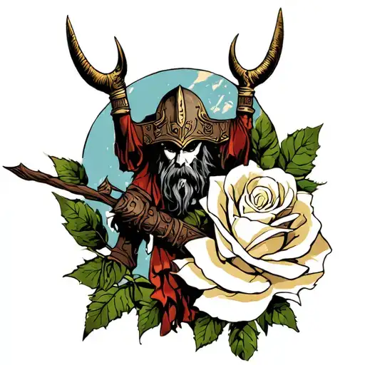 2Viking Battle Tied Together With Climbing White Rose Boush