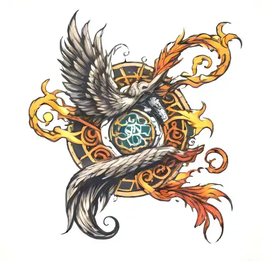 Ouroboros Wrapped Around A Phoenix