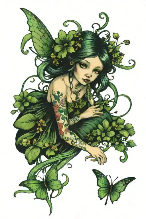 Fairy With Four Lef Clover Intertwined