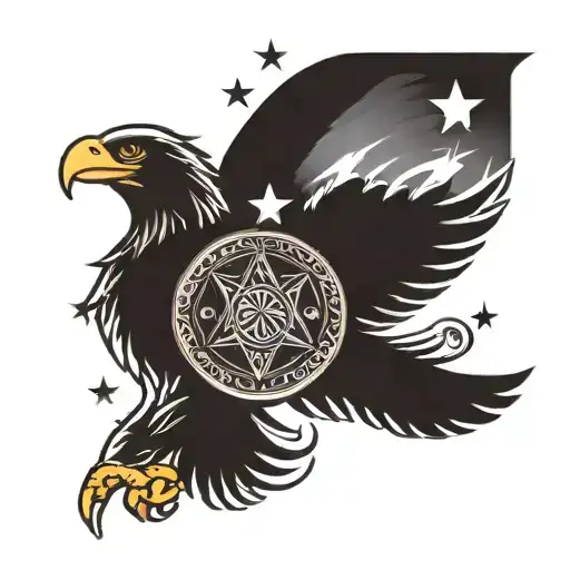 Modern Eagle Tattoo With Star Both Same Size