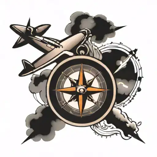 Compass And Airplane Flying