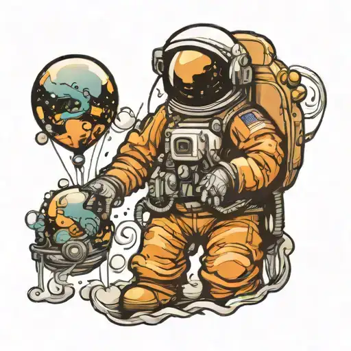 Astronaut Standing Holding Balloons