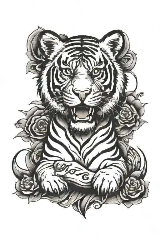 Old School Style Tiger Tatto Design