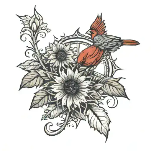 Sunflower Intetgated Cross With Cardinal