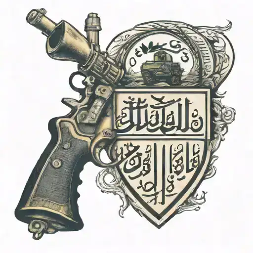 Iraq War With Arabic Writing Of Military Police And Iraq Country In The Back