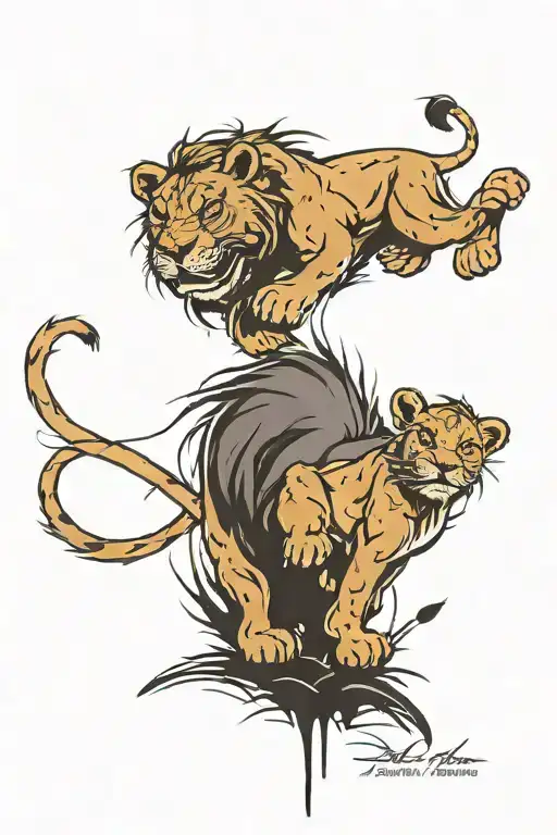 Scarred Father Lion Unscarred Cub