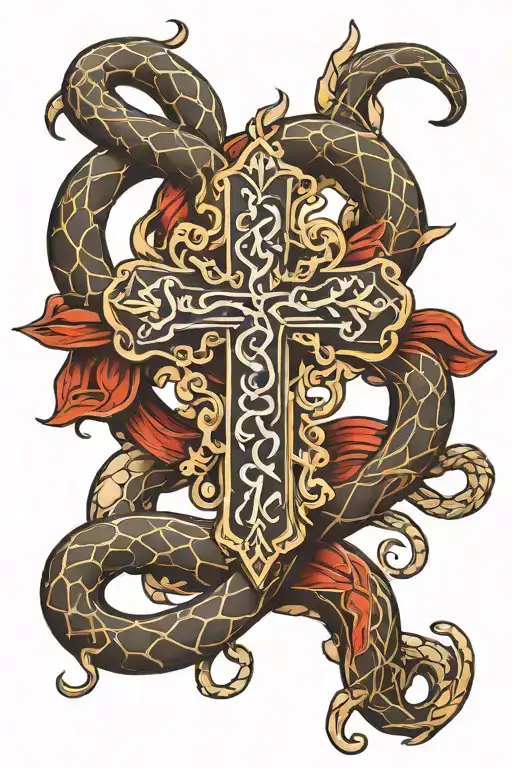 Cross And Snake Wrapped