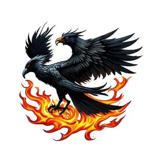 Black Phoenix Rising From Flames