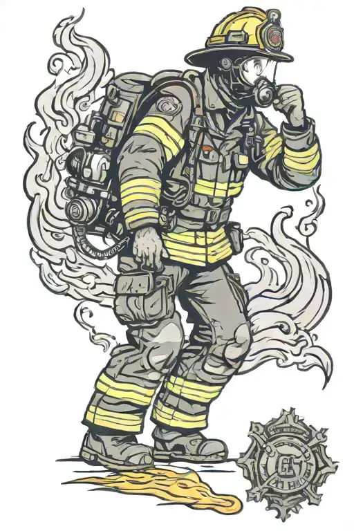 Firefighter Shilotte With Fire Scene Inside Surrounded