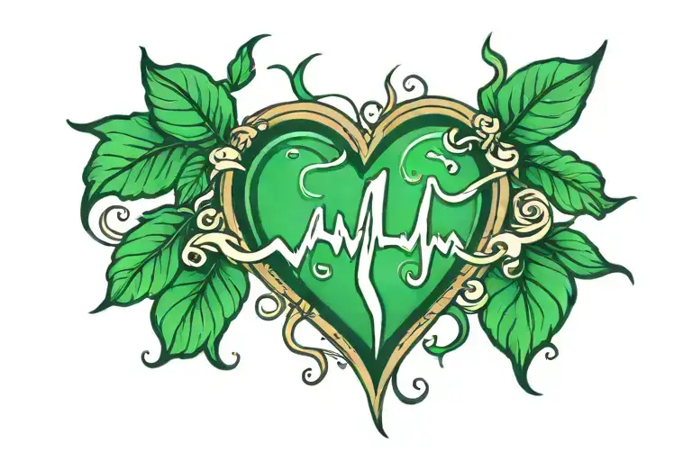 Heart Beat Line With Green Heart