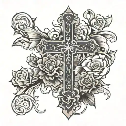 Christian Cross With A Angle And Flowers