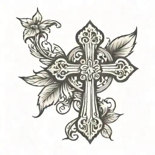 Christian Cross With A Angle And Leaves