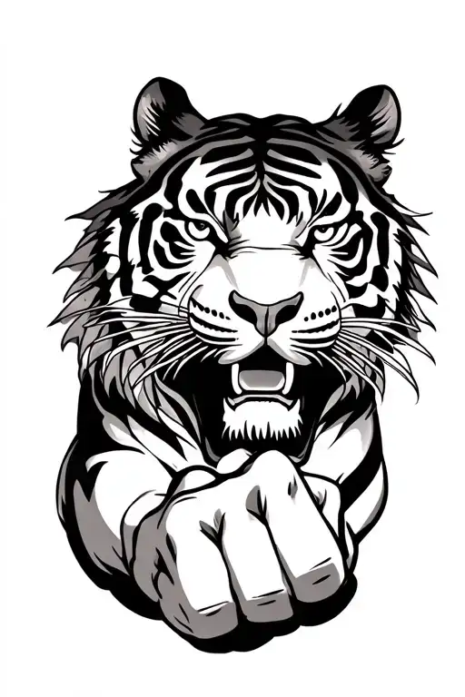 Muscular Tiger Head And Shoulders With Fist