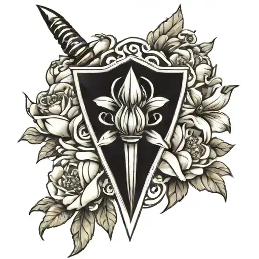 Black And White Flowers With Dagger