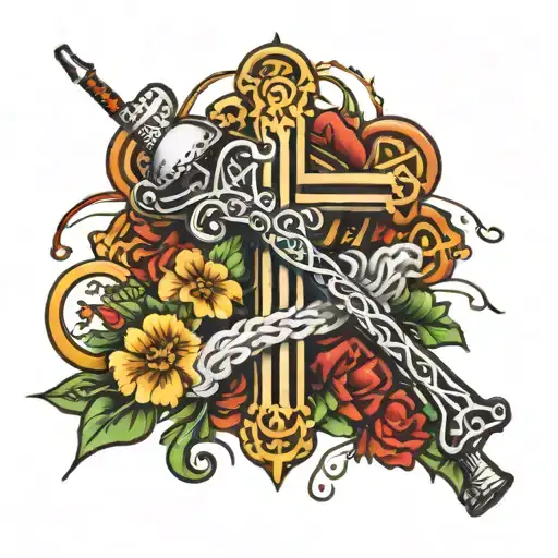 Cross Made Of Fishing Pole And Golf Club