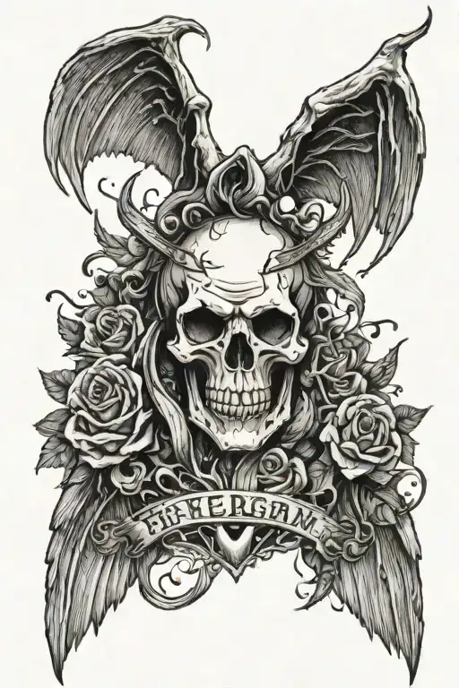 Forearm Tattoo Demon Human Heart Skull Wings Spread Text Fight Off Your Demons