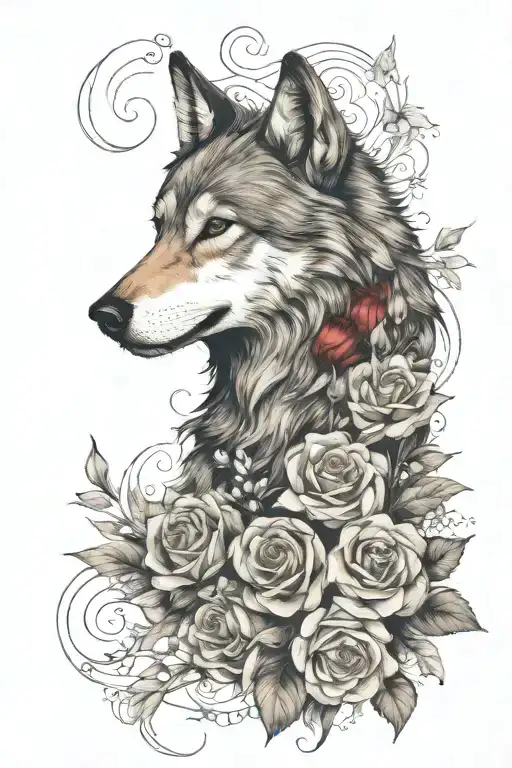 Wolf Blended By Roses Mayflowers