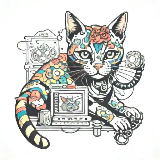 Cat With Computer And A Controller