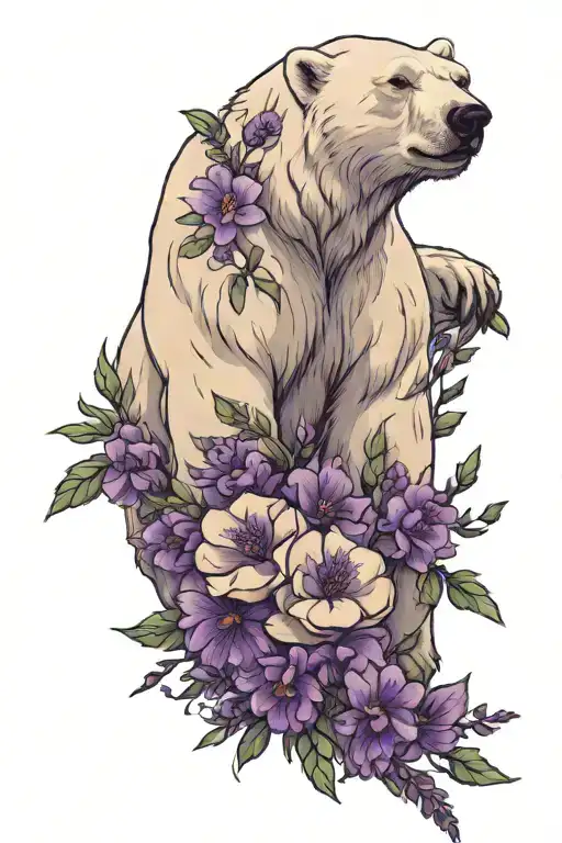 Polar Bear Surrounded By Purple Flowers