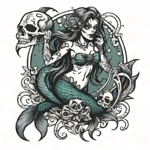 Dark Mermaid With Skull
