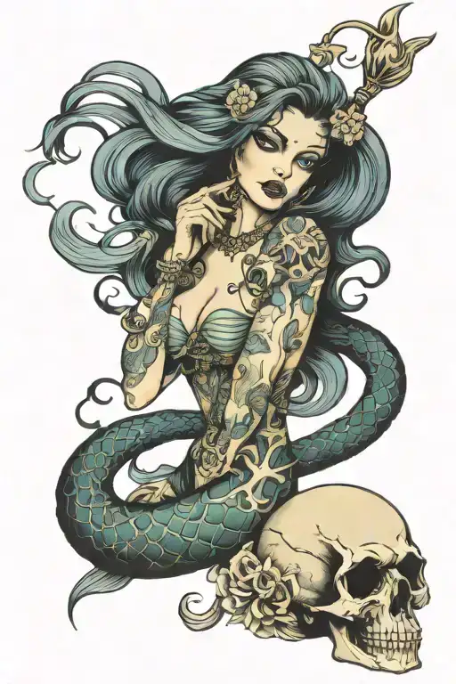 Dark Anda Sexy Mermaid With Skull