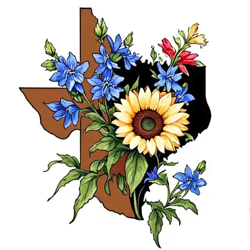 Texas With Bluebonnets And Indian Paintbrushes Sunflower
