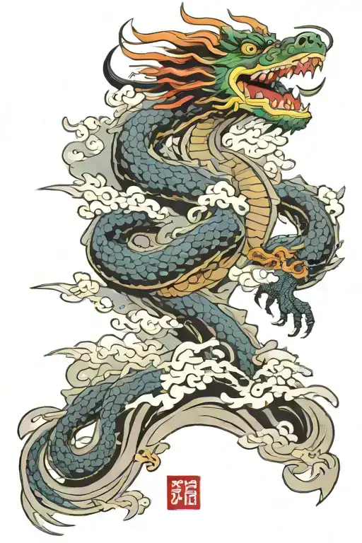 Dragon Osaka Castle Samurai Kanji Cloud Waves