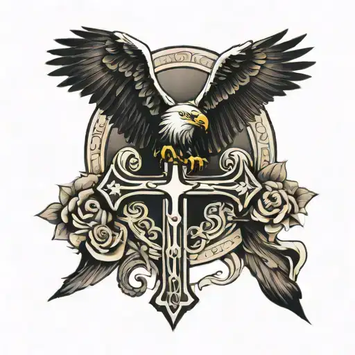 Cross With Eagle Holding It In The Middle Of The Chest
