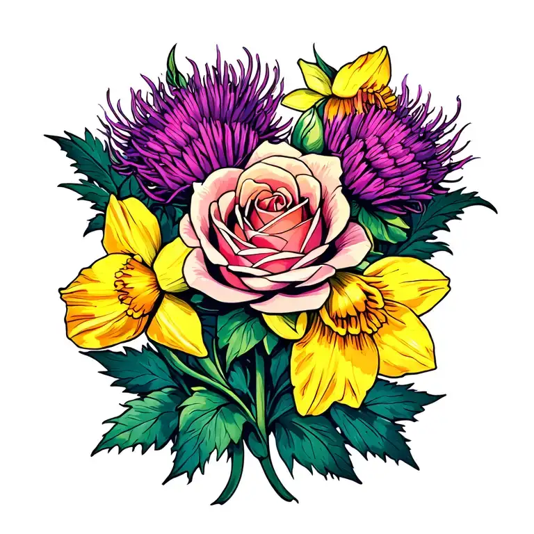 Thistle Rose Daffodil Flowers