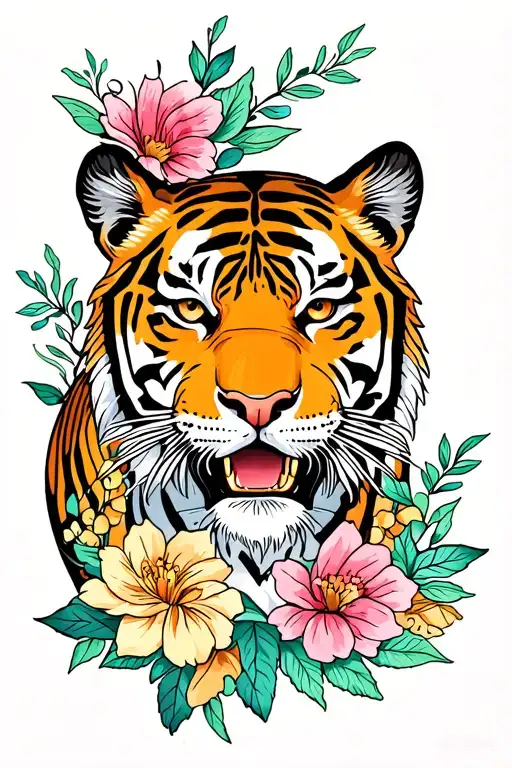 Tiger And Flowers