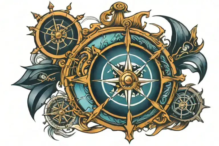 Compass Rose And Ships Wheel