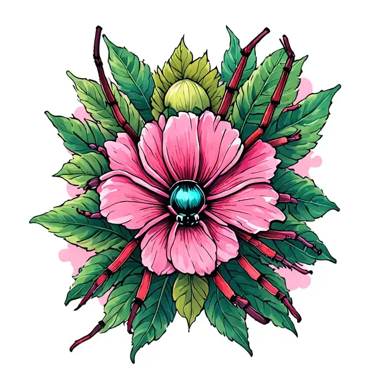 A Pink Flower With A Spider