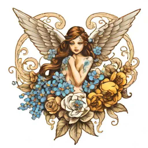 Forget Me Not Flowers Inside Of Angel Wings