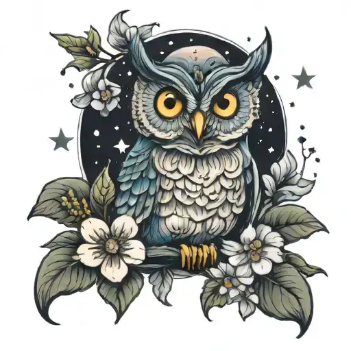 Owl Cosmos Flowers Moon