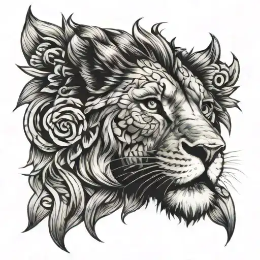 Realistic Lion Face For Tattoo Design