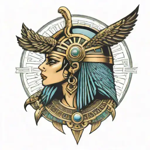 Cleopatra Egyptian Goddess With Taditional Helmet And All Seeing Eye