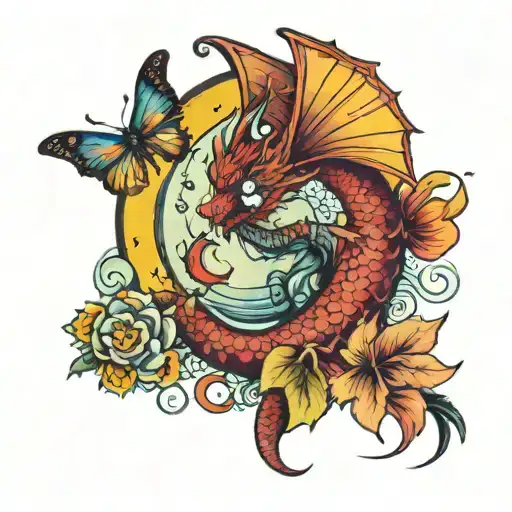 Dragon And Butterfly And Moon