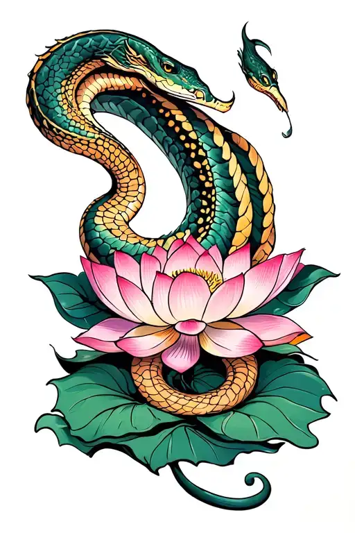 A Snake Sliding Down From A Lotus Flower