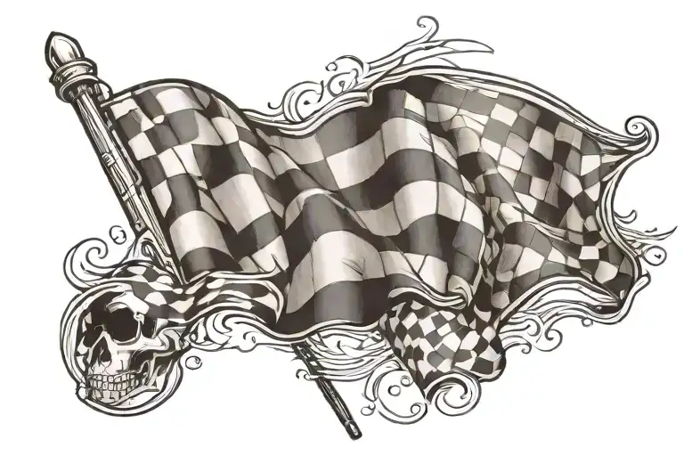A Neotraditional Tattoo Of A Checkered Flag Waving At The Finish Line