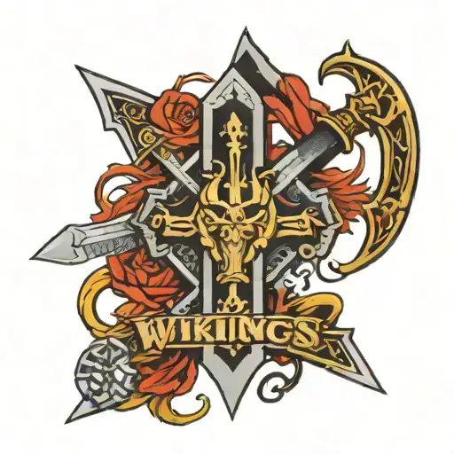 Cross Sword And Vikings Symbol And Crew