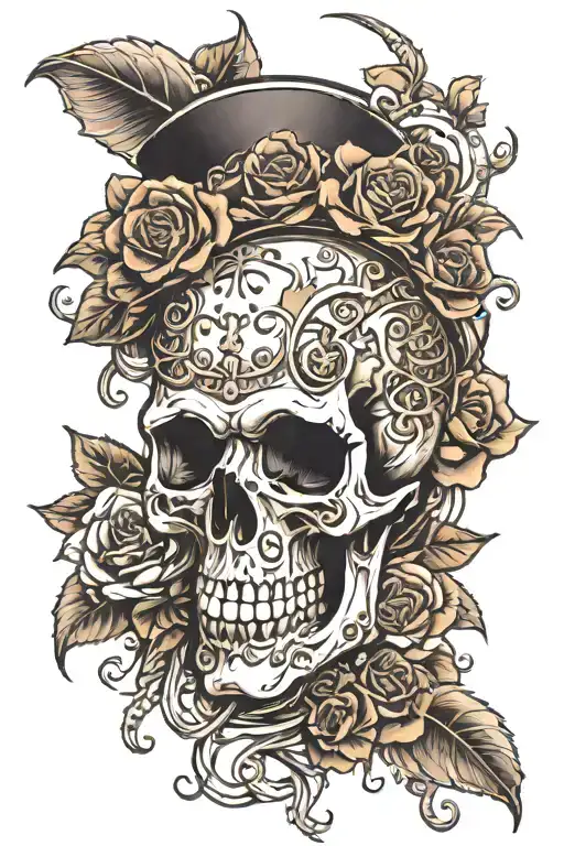 Steam Punk Skull With Roses Wrapped
