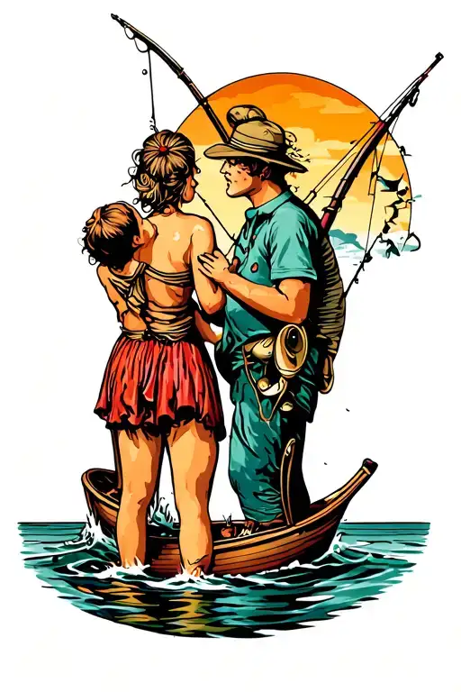 Fisherman Fishing Scene That Honours Wife And 2 Kids