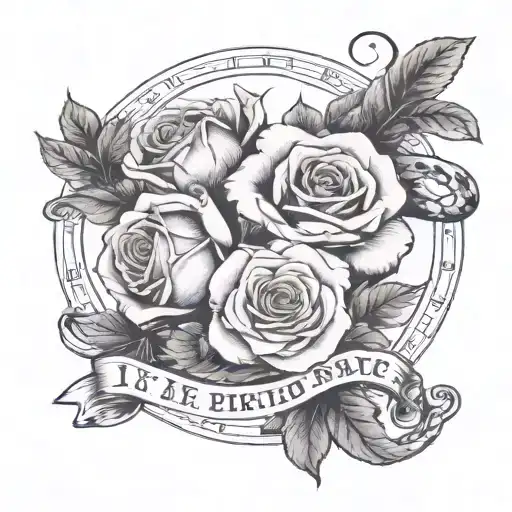 Roman Numerals Of Birthdate And A Rose With A Snake Forearm