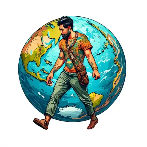 Man Walking On Earth Globe