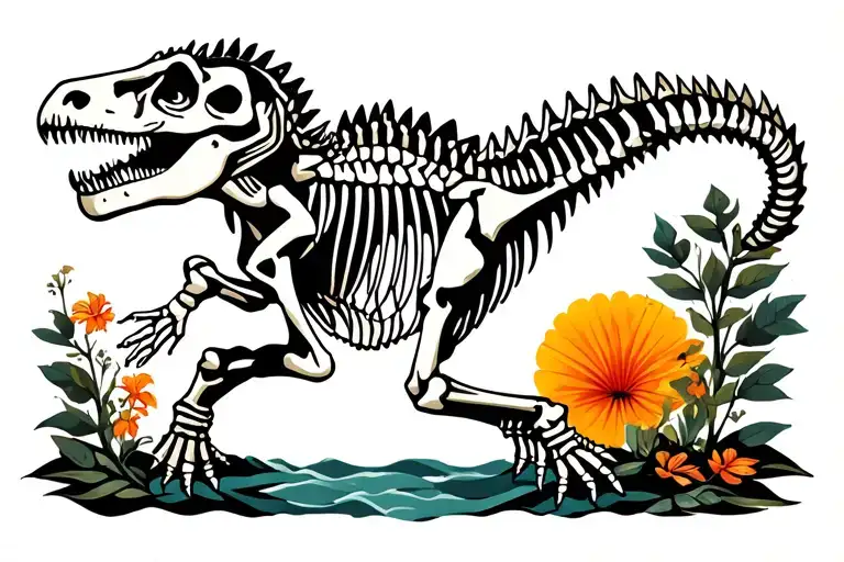 Dinosaur Skeleton With Nordic Paterns