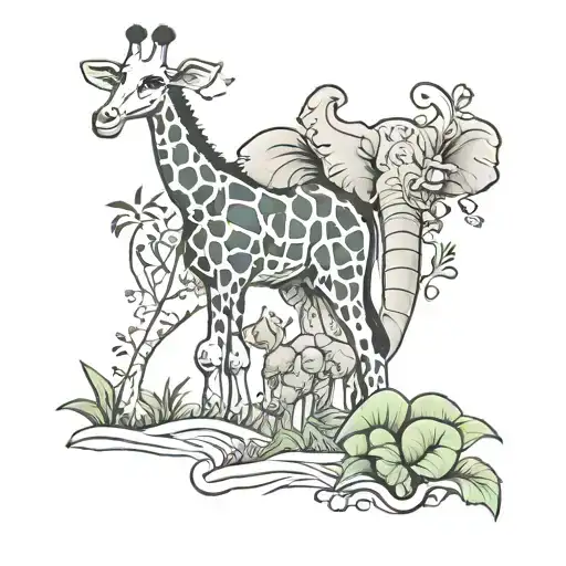 Giraffe And Elephant