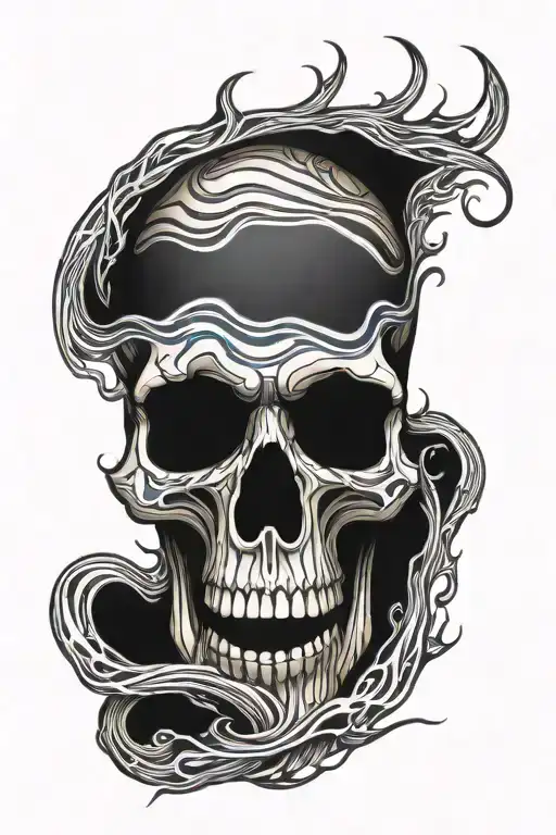 Skull Melting Into Abstract Wavy Lines For A Forearm Sleeve